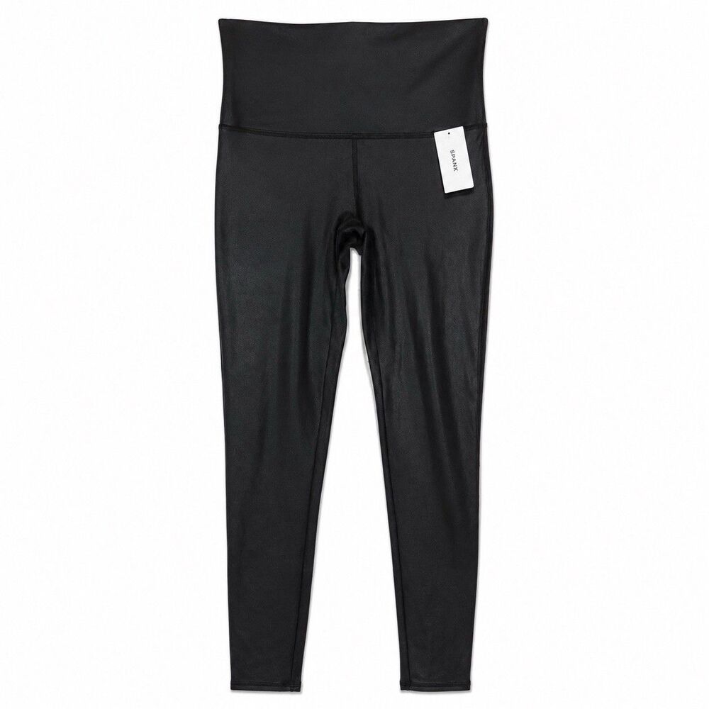 SPANX Womens XL Faux Leather Leggings Black High Rise Shaping Pants